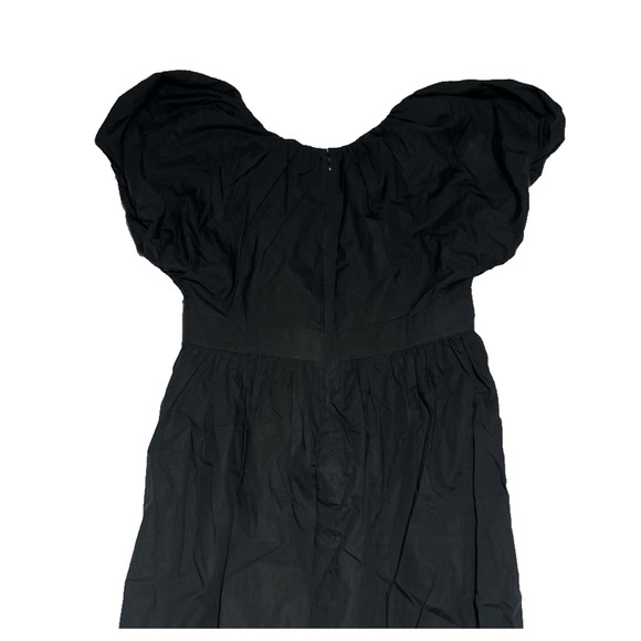 J Crew Collection Cecily Dress in Cotton Poplin 16 Black Puff Sleeve V Neck Midi - Picture 4 of 10